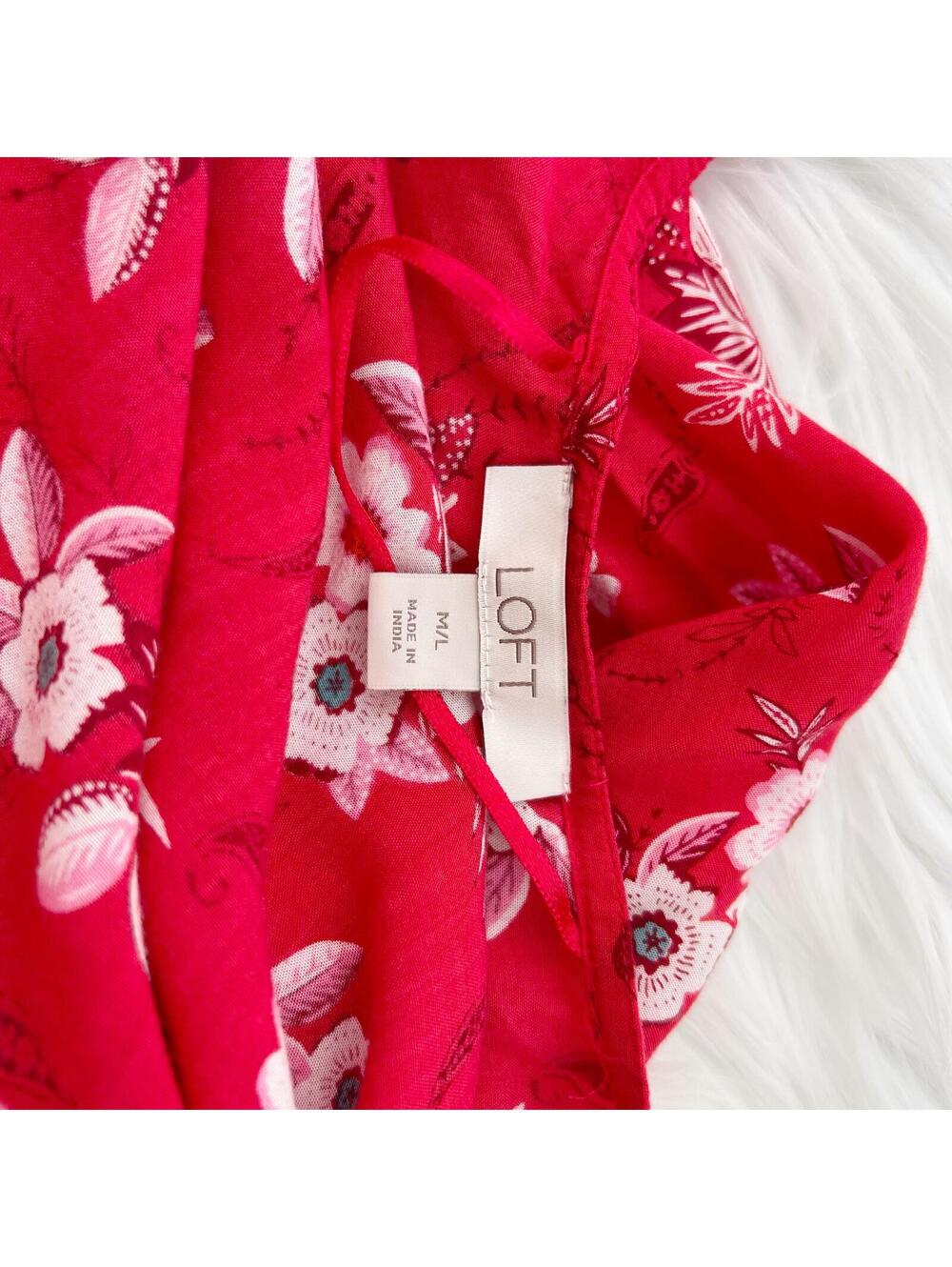 LOFT - Red floral lightweight open kimono top, M/L - Picture 8 of 9